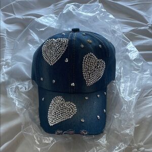 Denim Cap with Heart Rhinestones. Never worn!